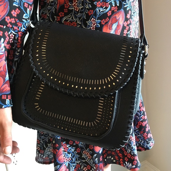 Classy Fashion Handbags - Embroidered Crossbody Bag Leather Shoulder Cutout